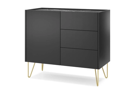 Kommode mit Schubladen Madisonum 97 cm Schwarzer Graphit / Schwarzer Königs-Marmor Modernistisches Design dekorativer Marmoroberfläche