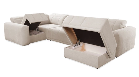 Ecksofa mit Schlaffunktion Cetara IV grau-braun rechte Ecke stilvolles Design mit verschiebbaren Rückenlehnen zwei Bettzeugkästen