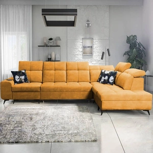 Ecksofa mit Schlaffunktion Buffalo XI gelb rechte Seite stilvolles Ecksofa mit drei Bettkästen Velourstoff