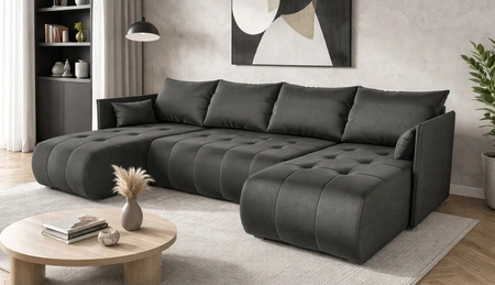 Ecksofa mit Schlaffunktion Selva U grau Interessant präsentiertes Ecksofa aus weichem Samtstoff