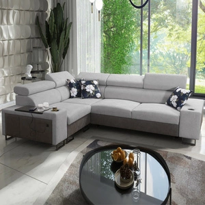 Schlafsofa Flavio II hellgrau / graphit links komfortable Eckschlafcouch offene Bar in der Seite der Möbel