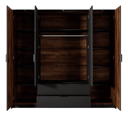 Verspiegelte Garderobe Dover 223 cm Kastanie / anthrazit originelles Design Metallgriffe ideal Schlafzimmer Kleiderschrank mit Schubladen