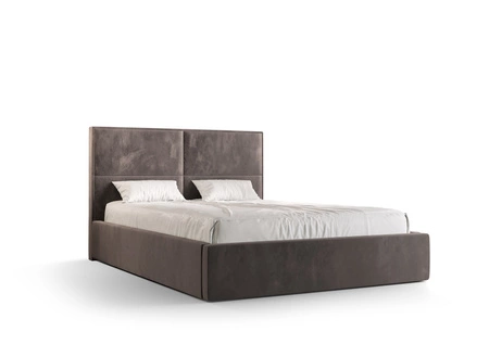 Polsterbett Afrodyta 140x200 mit Stauraum Hellbraun moderner skandinavischer Stil mit bequemem Kopfteil