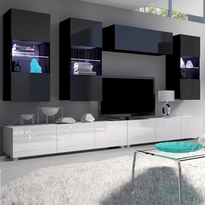 Hängeelement Apulia V weiß glänzend/schwarz glänzend Außergewöhnlich stilvolles Hängeelement mit schlichten Möbelstücken, das sich in jede Einrichtung einfügt