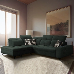 Ecksofa mit Schlaffunktion Buffalo VII grün linksseitig stilvolles Ecksofa mit Bettzeugcontainern Velourstoff