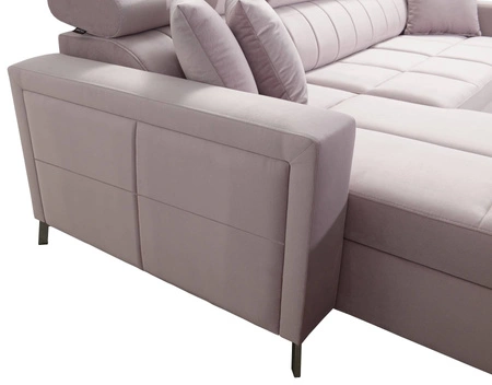 Nausa Ecksofa mit Schlaffunktion graphit links Samt stilvolles bequemes Ecksofa verstellbare Kopfstützen Bettzeug Container