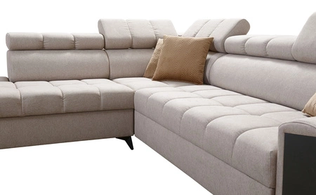 Ecksofa mit Schlaffunktion Bolmso XI blau linke Seite stilvolles Design Ecksofa mit Schublade und Bettzeugcontainer