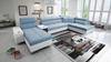 Ecksofa mit Schlaffunktion Dafni V blau weiß links Samt komfortables und bequemes Ecksofa mit verstellbaren Kopfstützen