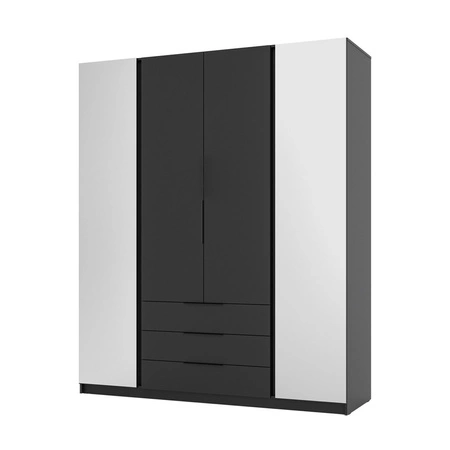 Spiegelschrank Kastano II 200 cm schwarz klassische Form Kantengriffe idealer Kleiderschrank für Schlafzimmer geräumige Schubladen