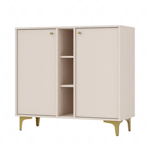 Kioto I Kommode 100 cm beige modernes Design praktische Einlegeböden goldene Griffe Metallbasis