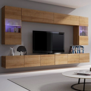 Schrankwand Apulia Goldene Eiche Außergewöhnlich stilvolle Schrankwand mit schlichten Möbelstücken, die in jede Einrichtung passen