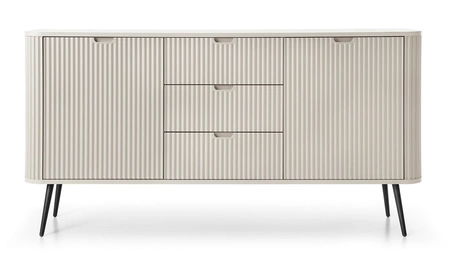 Zoya 168 cm beige Kommode elegantes Design ovale Form auf Metallbeinen geschmackvolle geriffelte Front gesetzt