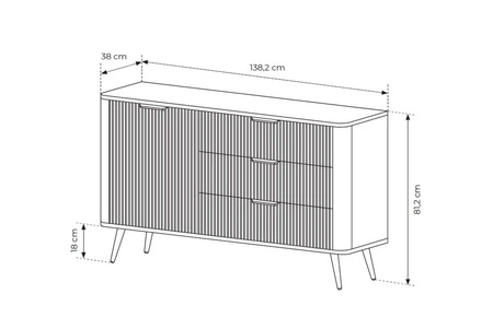 Lante Schubladenkommode 138 cm schwarz elegante abgerundete Kommode auf einem Metallsockel unterstützt stilvolle Griffe