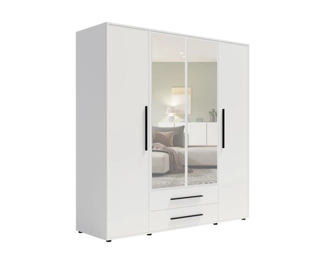 Spiegelschrank Maxione 198 cm weiß geräumiger Kleiderschrank für Schlafzimmer Jugendzimmer oder Flur angereichert mit Schubladen