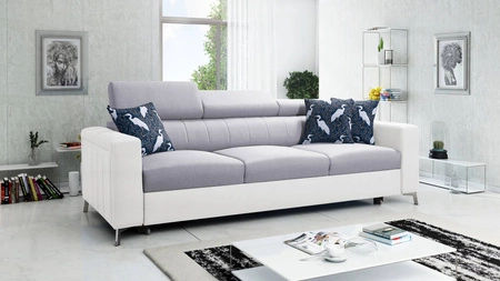 Sofa mit Schlaffunktion Savona grau Esche / weiß bequemes Sofa für Wohnzimmer bietet Komfort beim Ausruhen verstellbare Kopfstützen