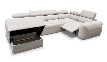 Ecksofa mit Schlaffunktion Cantare IV Lux beige links sorgfältig verarbeitetes Ecksofa für das Wohnzimmer mit hochklappbarer Fußstütze