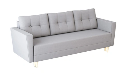 Sofa Telsze grau elegantes Sofa für Wohnzimmer in skandinavischer Form hohe Holzbeine Container für Bettzeug