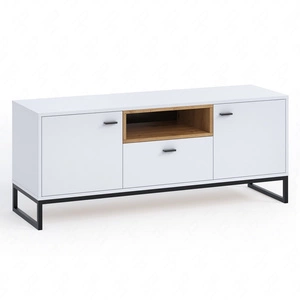 RTV Schrank Olier 135 cm weiß modernes Design Metallrahmen schwarz Loft-Stil Industrie RTV Schrank