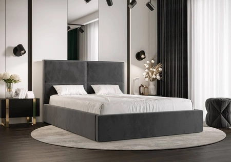 Polsterbett Afrodyta 180x200 mit Stauraum Grau moderner skandinavischer Stil mit bequemem Kopfteil