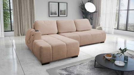Ecksofa mit Schlaffunktion Sanftes Puderrosa linke Seite Stilvolles Design Ecksofa mit abgerundeter Form