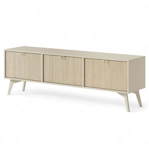 RTV Schrank Wald 158 cm beige / beige Fischgrät skandinavisches Design geschmackvolles Fischgrätdekor auf den Fronten elegante Goldgriffe
