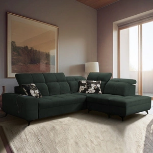 Ecksofa mit Schlaffunktion Buffalo VII grün rechtsseitig stilvolles Ecksofa mit Bettzeugcontainern Velourstoff