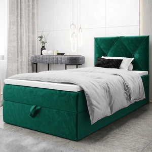 Boxspringbett Arvada 90x200 flaschengrün im modernen skandinavischen Stil mit gepolstertem Kopfteil Bett mit Staukasten