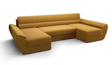 Ecksofa mit Schlaffunktion Fogu U IV Honig-Gelb komfortables und funktionelles Ecksofa für das Wohnzimmer mit einem interessanten Design dreidimensionalen Stoff