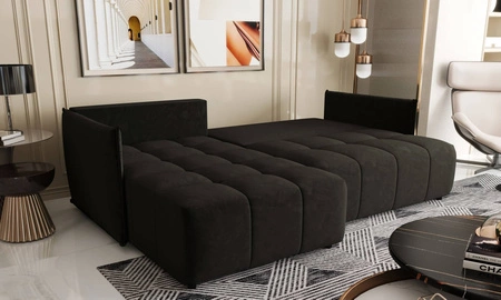 Schlafsofa Oroso graphit links weicher Samtstoff mit hydrophober Beschichtung Bettzeugbehälter