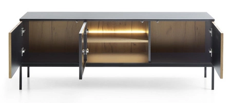 TV Schrank Amma 154 cm schwarz / Eiche wotan elegante Form der Möbel in einem modernen Stil geschmackvoll geriffelte Front sicher gehärtetem Glas