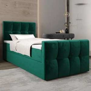 Boxspringbett Manhattan 100x200 flaschengrün im modernen skandinavischen Stil mit gepolstertem Kopf- und Fußteil Bett mit Staukasten