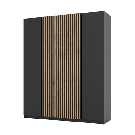 Kleiderschrank Kastano XIII 200 cm schwarz modernes Design Metallkante Griffe Kleiderschranktür mit Eiche verziert evoke Lamellen