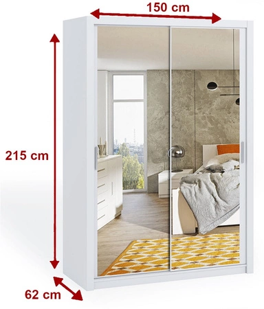 Verspiegelter Schiebeschrank Rico 150 cm Eiche handwerkliches Funktionsmöbel im klassischen Stil idealer Kleiderschrank für Schlafzimmer oder Ankleidezimmer