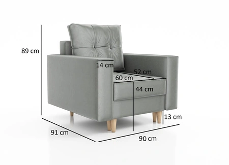 Sessel mit Fußstütze Vaso blau bequemer Sessel für Wohnzimmer im skandinavischen Stil weicher Sitz hohe Holzbeine