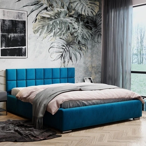 Polsterbett Nessa 140x200 blau stilvolles Bett mit Bettzeugablage komfortables Kopfteil begeistert durch sein elegantes Design