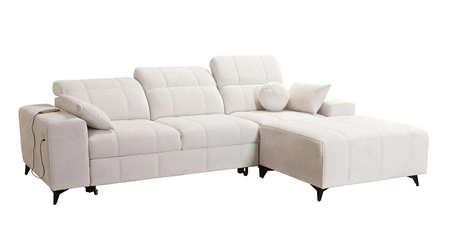 Ecksofa mit Schlaffunktion Penejos grau rechts elegantes Ecksofa mit Bettzeugablage bequem verstellbare Kopfstützen