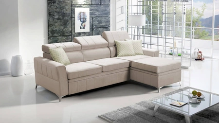 Ecksofa mit Schlaffunktion Rava hellbeige rechts Samt komfortables und funktionelles Ecksofa mit verstellbaren Kopfstützen