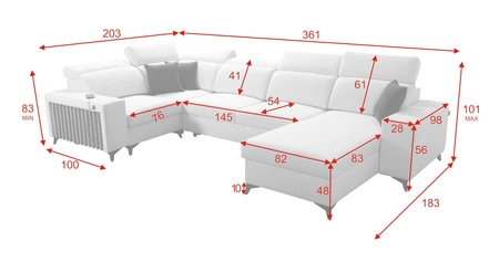 Ecksofa mit Schlaffunktion Kelly IV graphit rechts geflochtenes bequemes Ecksofa verstellbare Kopfstützen seitlich mit Lattenverkleidung