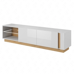 TV Schrank Adria 187 cm glänzend weiß / Eiche grandson modernes Design und griffloses Türöffnungssystem