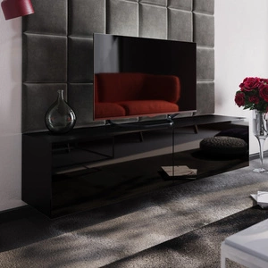 RTV Schrank Neve 188 cm schwarz glänzend idealer Wohnzimmerschrank für Liebhaber moderner Einrichtungen mit elegantem Charakter