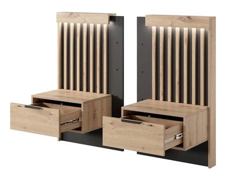 Schlafzimmermöbel-Set Tipler Eiche artisan / anthrazit modernes Design dekorative Latten schwarze Metallkante Griffe