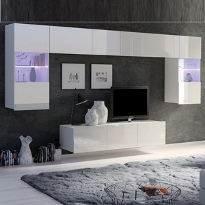 Apulia II Hängeelement in weißem Glanz Ein außergewöhnlich stilvolles Hängeelement mit schlichten Möbeln, das sich in jede Einrichtung einfügt