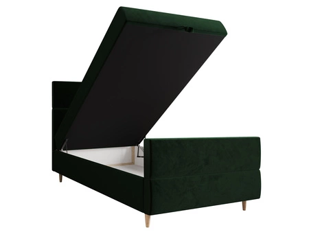 Boxspringbett Benet 90x200 flaschengrün im modernen skandinavischen Stil mit gepolstertem Kopf- und Fußteil Bett mit Staukasten