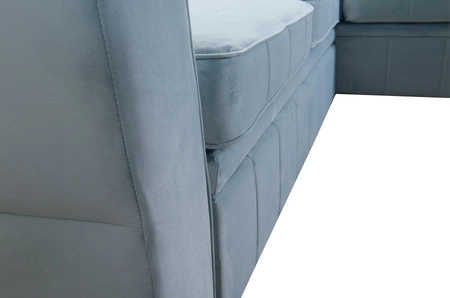 Ecksofa mit Schlaffunktion Rava III blaues Linkshändersamt komfortables Ecksofa mit verstellbaren Kopfstützen und Bettzeugcontainer