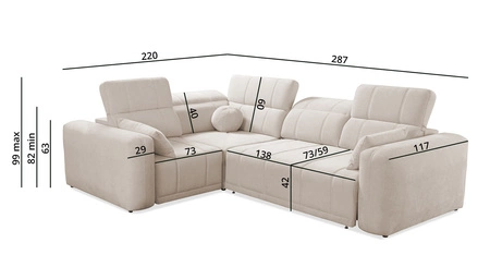 Ecksofa mit Schlaffunktion Cetara II grau linke Seite stilvolles Design verschiebbare Rückenlehnen verstellbare Kopfstützen und Bettzeugbehälter