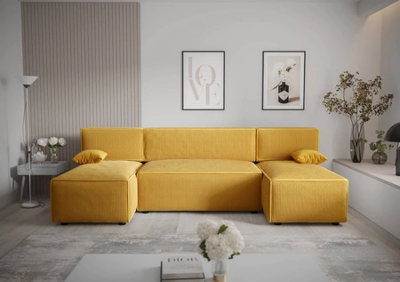 Ecksofa mit Schlaffunktion Brandon U Honig Bettzeugbehälter dreidimensionaler Stoff mit ausdrucksvollen Streifen