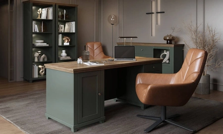 Schreibtisch mit Schubladen Evora 180 cm Flasche grün / Eiche lefkas geschmackvolles Design wird Liebhaber von ausdrucksstarken Interieur für das Arbeitszimmer oder Büro begeistern