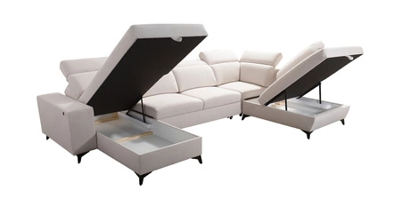 Ecksofa mit Schlaffunktion Kelly Sleek VI grau Esche links modernes Design Ecksofa für Wohnzimmer mit verstellbaren Kopfstützen