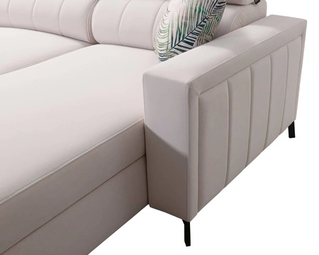 Ecksofa mit Schlaffunktion Savona VI grau Esche / weiß rechts bequemes Ecksofa für Wohnzimmer mit zwei Bettkästen