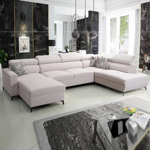 Ecksofa mit Schlaffunktion Savona VI creme links elegantes und bequemes Ecksofa für Wohnzimmer mit zwei Bettkästen
